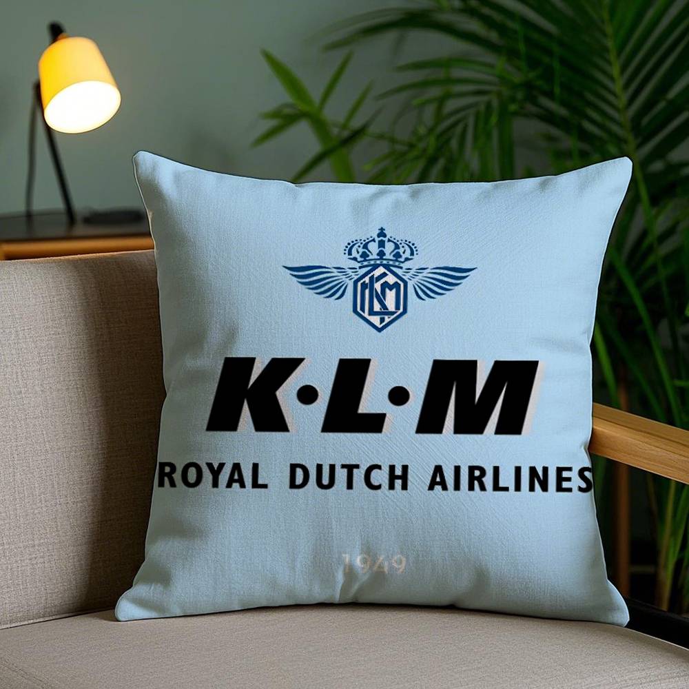 Netherlands K-Klm R-Royal Dutch Airlines Pillow Case Home Dorm Chair Back Short Plush Double-sided Printing Office Cushion Cover