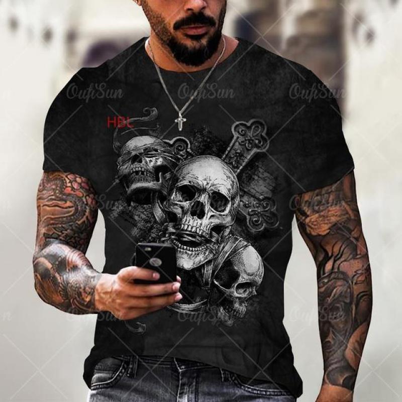 Skull Reaper Pattern T-shirt 3D Men's Street Printing Horror Series T-shirt Summer Fashion Fun Men's Plus Size T-shirt