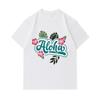 Men's 100% Cotton Crew Neck Short Sleeve T-Shirt, Casual Aloha Hibiscus Monstera Floral Print Summer Loose Tee for Daily Tropical Hawaiian Style Wear