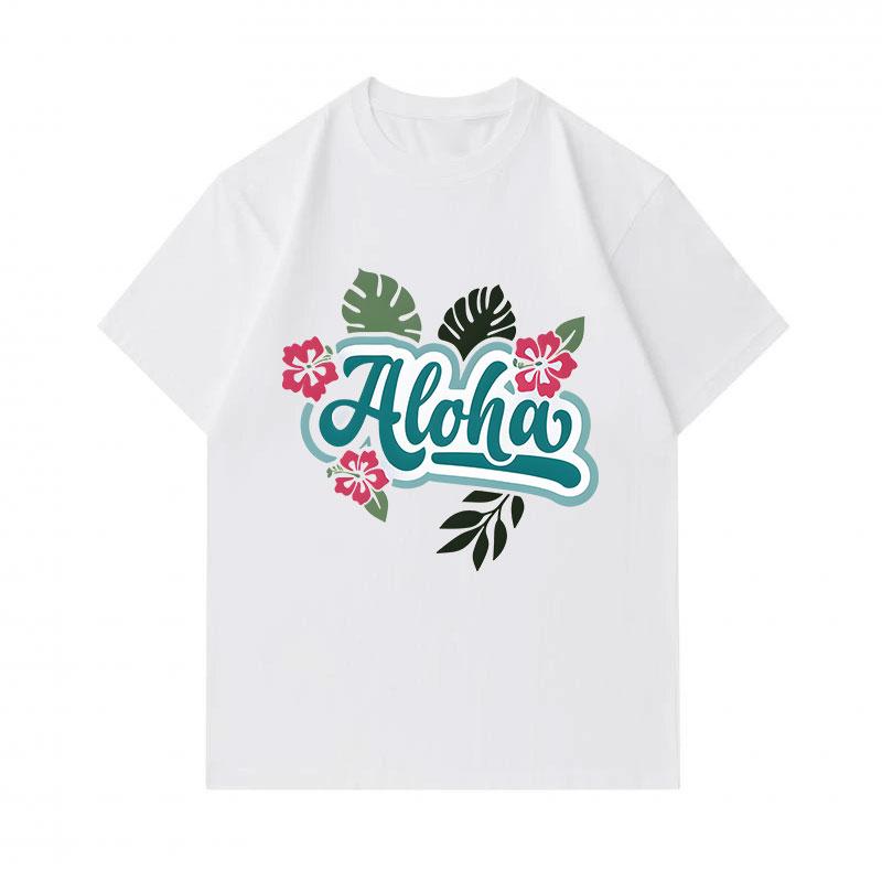 Men's 100% Cotton Crew Neck Short Sleeve T-Shirt, Casual Aloha Hibiscus Monstera Floral Print Summer Loose Tee for Daily Tropical Hawaiian Style Wear