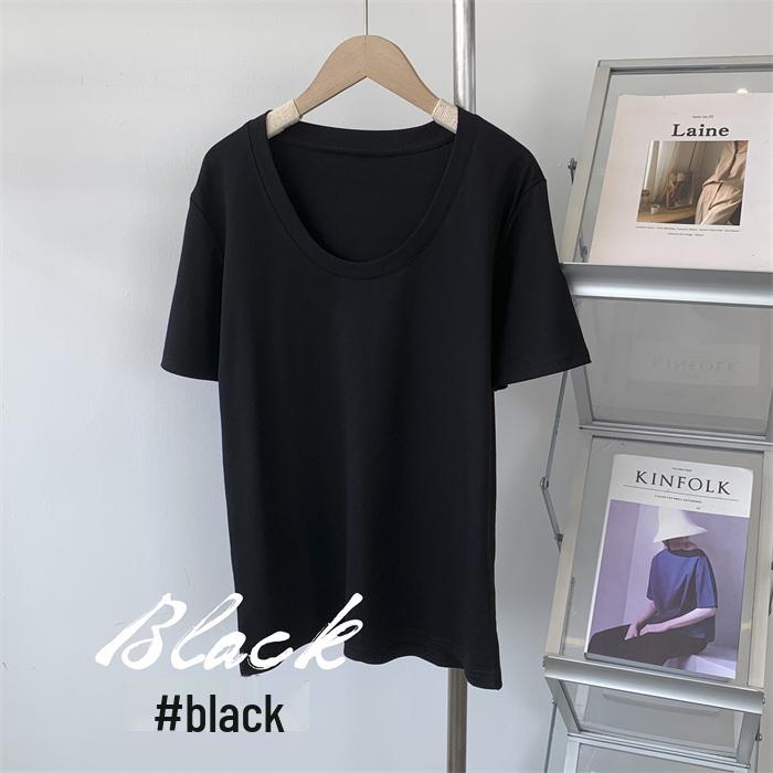Women's Coffee-Colored U-Neck Short-Sleeve Slim Fit T-Shirt
