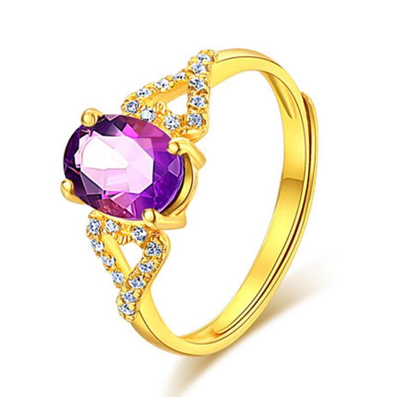 

Gold Plated Gorgeous Ring With Adjustable Fit Purple Crystal And Radiant S For Birthdays Style Two