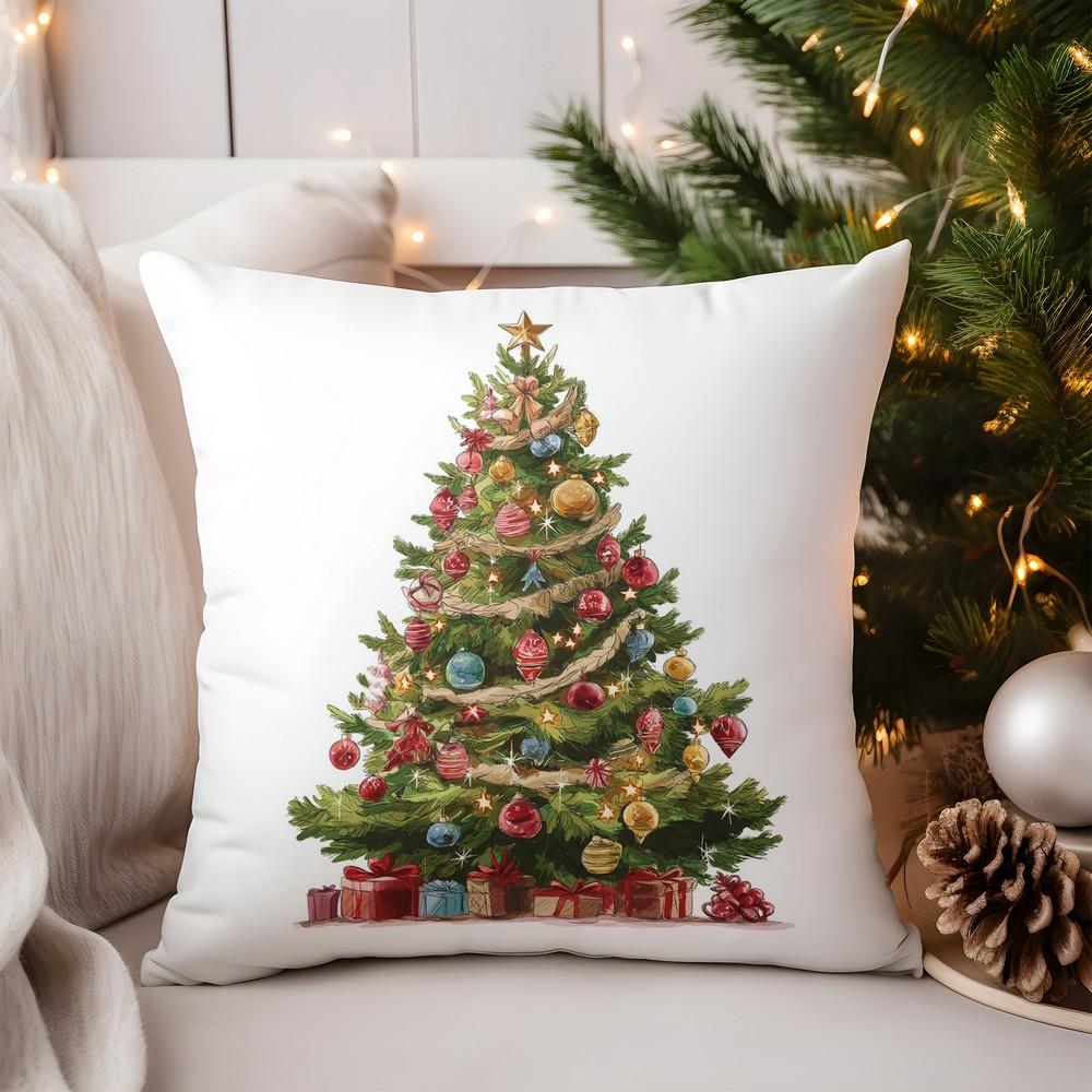 Home Decor Deer with Red Bow Christmas Pillow Cover Pattern Cushion Cover Suitable for Sofa Bedroom Car Pillow Cover