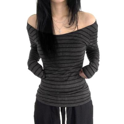 T-shirt a righe rétro coreana senza schiena a maniche lunghe - Chic autunnale sexy per donna