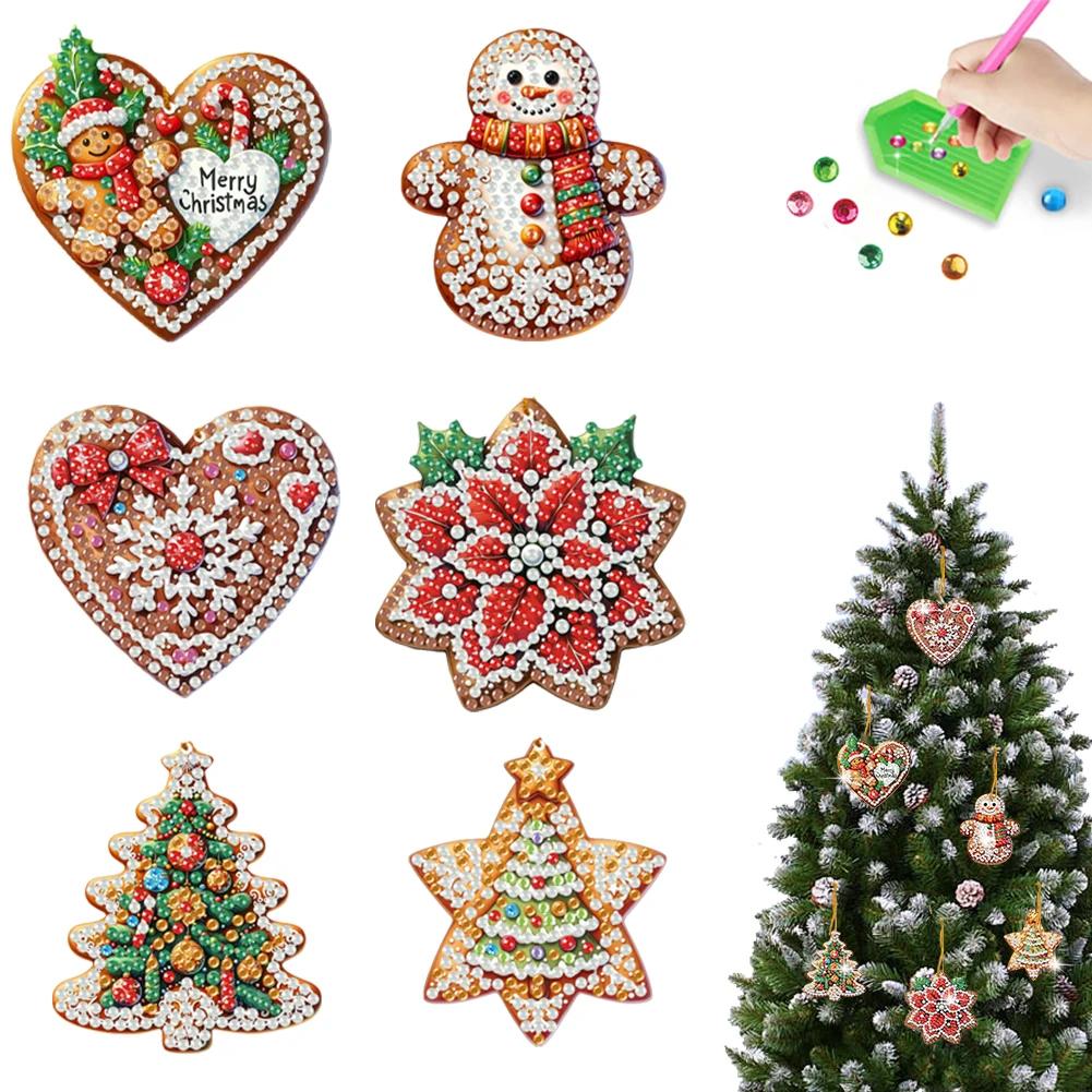 6/10/15pc Xmas Theme 2D/Flat DIY Hanging Diamond Art Kits Acrylic Rhinestone Diamond Christmas Tree Wall Window Pendant Ornament