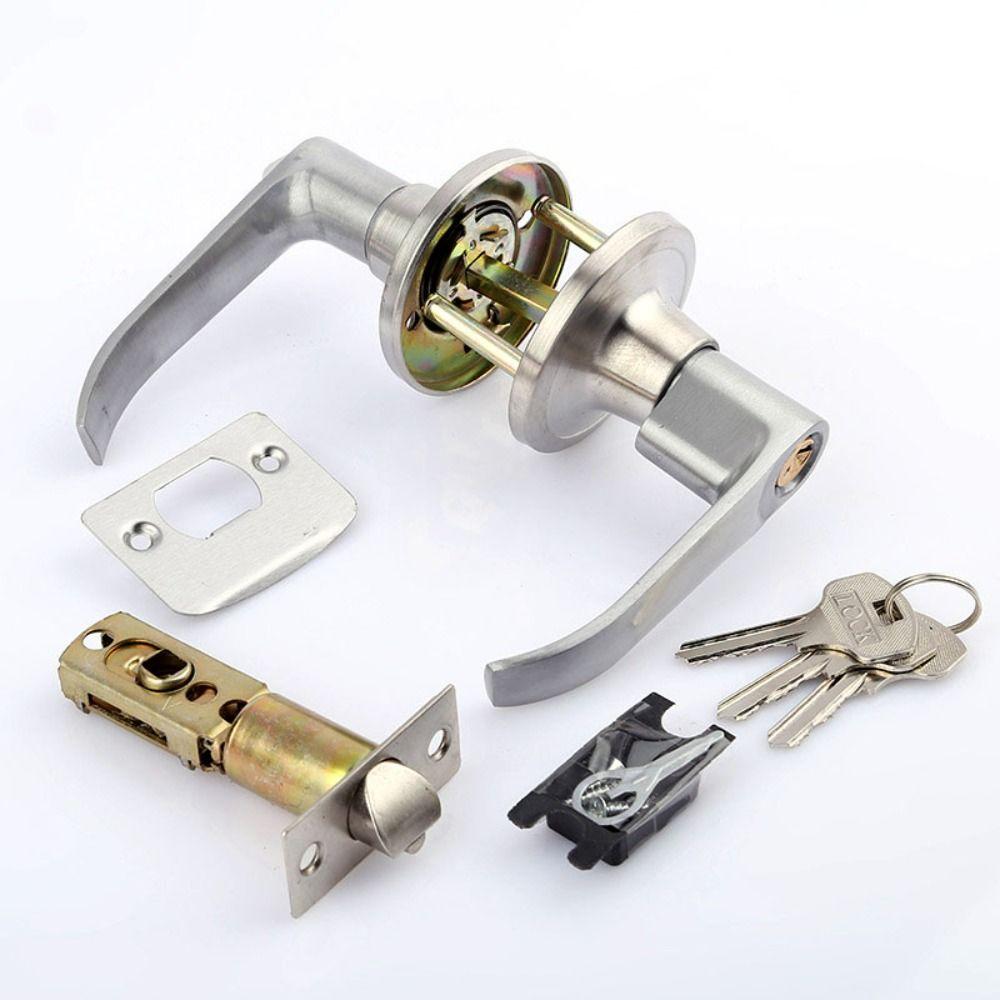 Aluminium Zinc Zinc Alloy Door Handle Lock Silver Three Bar Handle Lock Universal Home Door Lock  Bedroom