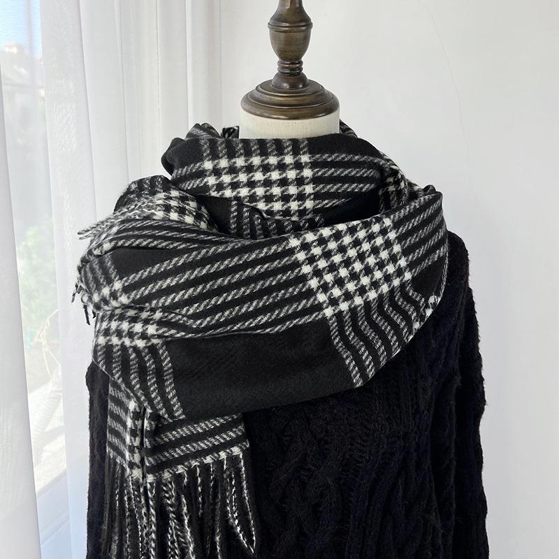 Karoschal Damen Neuer Herbst und Winter Verdickter Langer Schal Schal mit Quasten, Warmes Herbst-/Winter-Modeaccessoire in Mehreren Farben