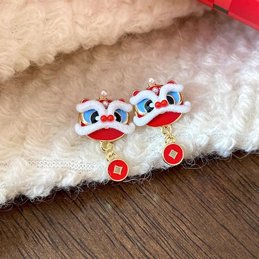 Awakened Lion Lion Dance Ear Studs Year of Horse Drop Earrings  Fashion Jewelry