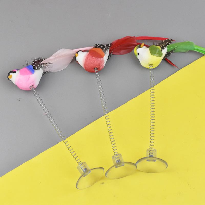 

Cat Teaser Stick Suction Cup Spring Birdie Interactive Funny Feather Toy Detachable Kitten Toy Cat Accessorie