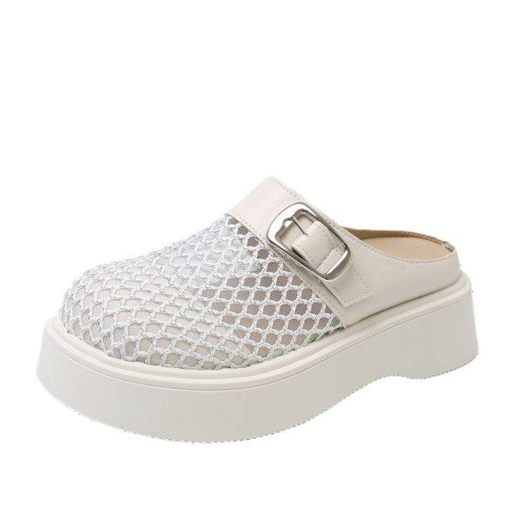 Baotou Half Slippers Women's Outer Wear 2025 Summer New Mesh Breathable Women's Shoes Hole Sandals Platform Beach Slippers
