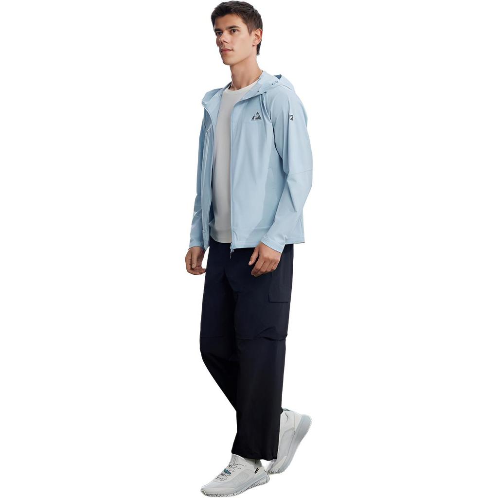 FILA Explore Classic Minimalist Casual Sports Outdoor Versatile Hooded Woven Jacket Men jackets Cyan-Gray-Blue A11M627708FBU