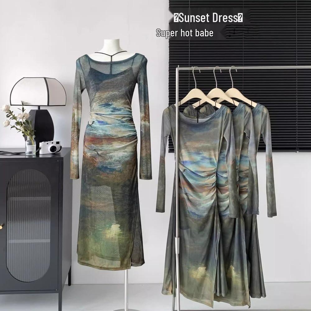 

Manor Retro Autumn Ombre Halter Sling Dress - Sweet, Spicy, High-End Fashion S