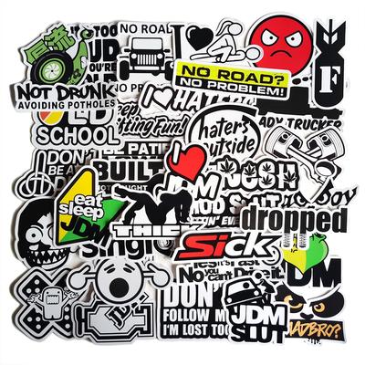 10/50pcs  Cool Black and White JDM Styling Stickers Racing Motorcycle Graffiti Stickers for DIY Luggage Laptop Skateboard Bicycle Stickers