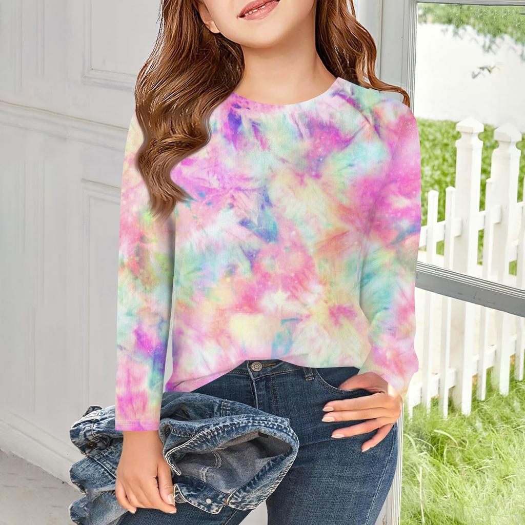 Girls Long Sleeve T Shirts Kids Fall Tops Crewneck Basic Tees Vintage Graphic Printing Top 5-14Y