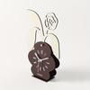Floral Desktop Clock , Silent Non Ticking Battery Operated, Artificial Wood with Deep Brown Base , White Floral Design, Irregular Shape for Bedroom