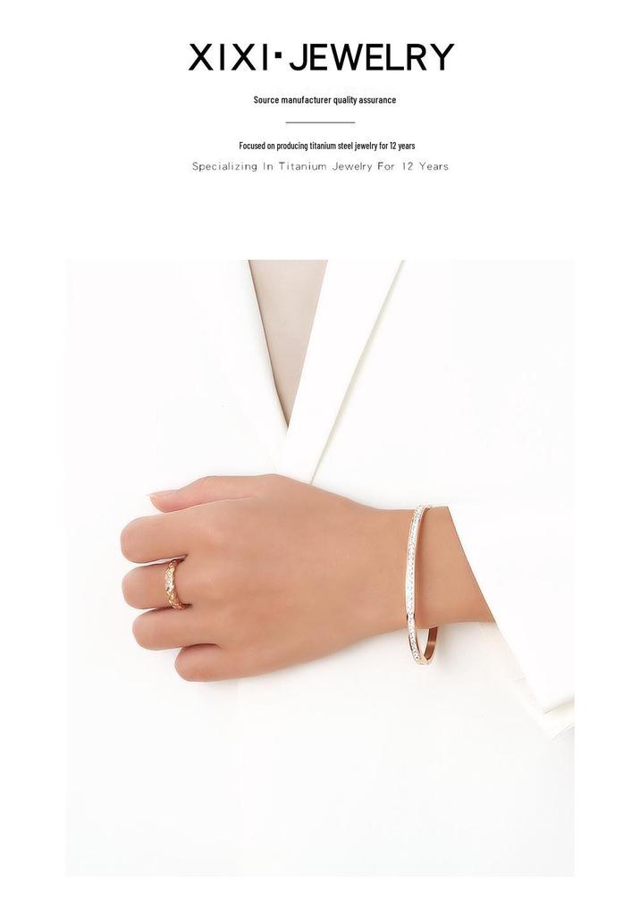 18K Gold-Plated Titanium Steel Diamond Bangle for Women & Men's Open Bracelet