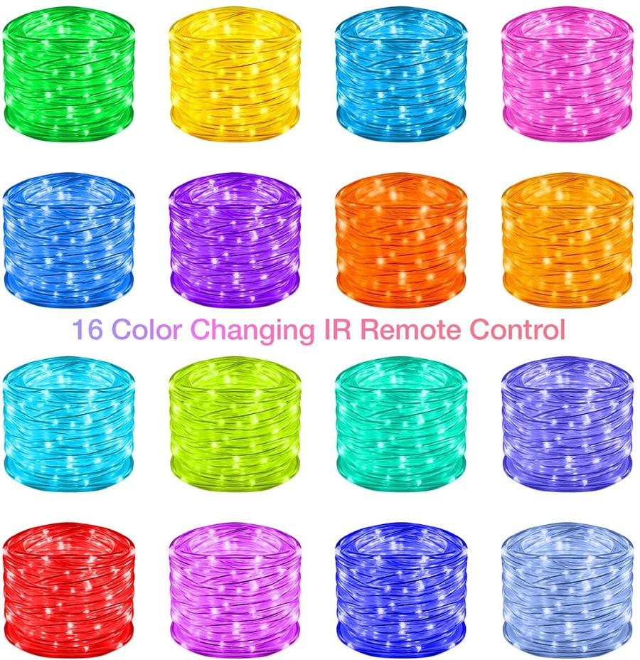 100/200 RGB LED Rope Lights USB Operated 16 Colors Changing RGB Fairy Rope String Light with Remote for Balcony Tree Patio Decor