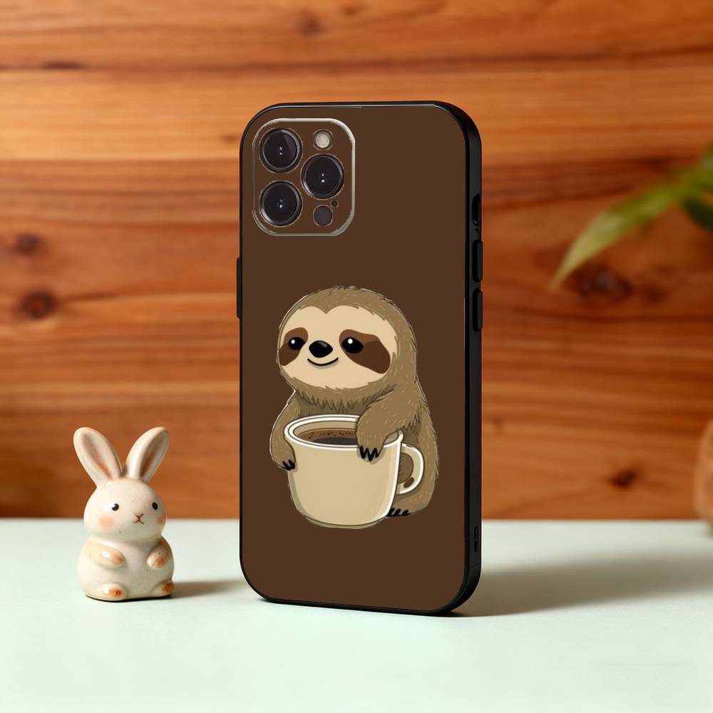 Animal Cute Cartoon Sloth Phone Case For iPhone17,16,15,14,13,12,Plus,Pro Max, 5G Others Soft Black Cover