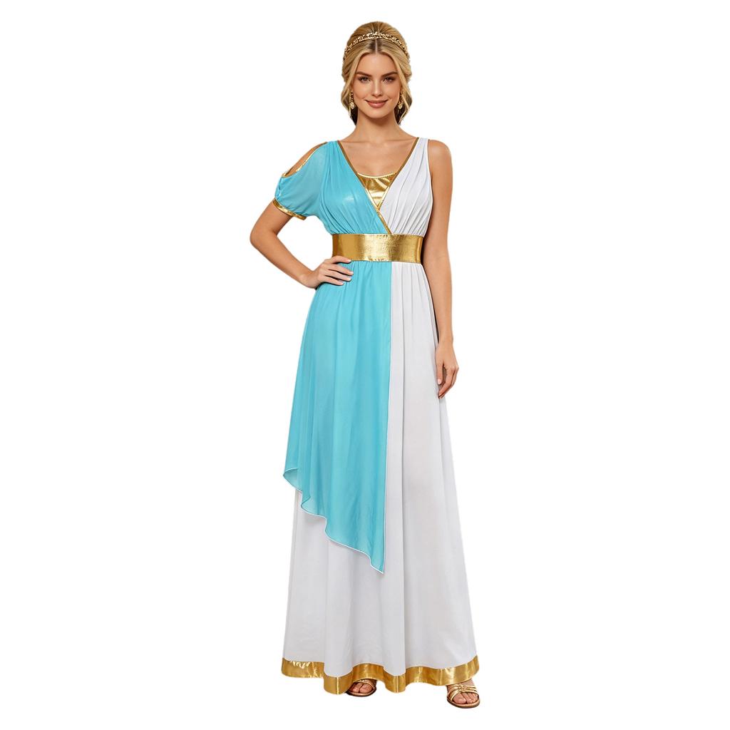 Costum Femei Grecia Antică Halloween Rochie Toga Asimetrică Mânecă Scurtă Umeri Dezgoliți Tunica pentru Petrecere Tematică Rugăciune Adorare