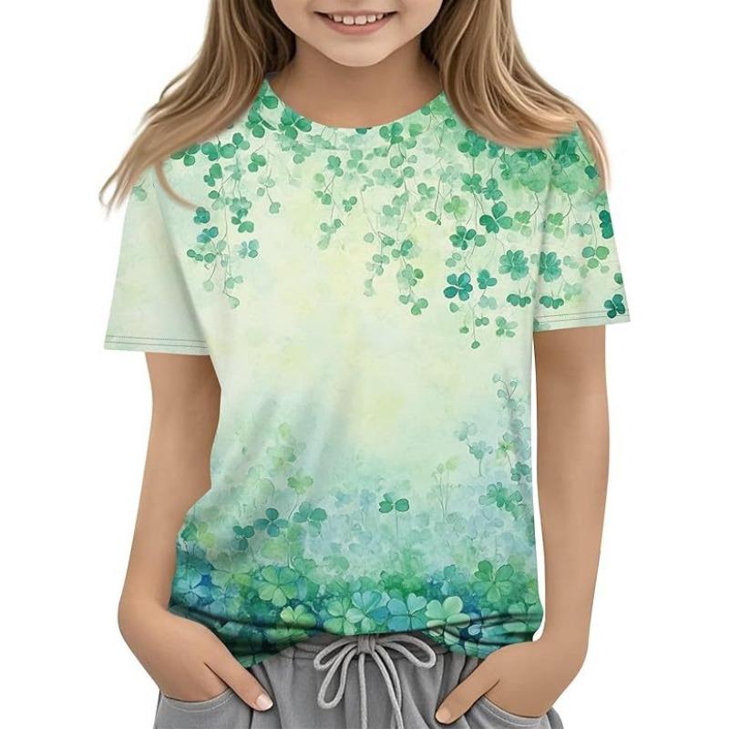 New Four Leaf Clover Pattern Children's Women's Short Sleeve Round Neck T-shirt