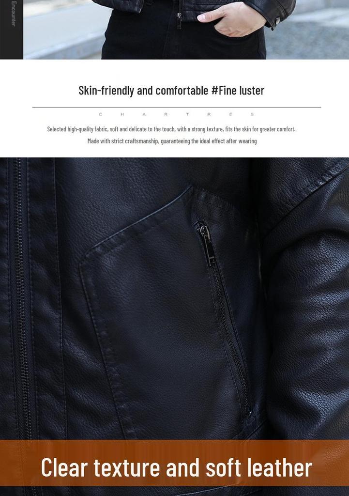 Men's Thick Leather Jacket with Fleece Lining - Lambswool, PU Leather, Lapel Collar, Warm Casual Coat for Spring & Autumn.