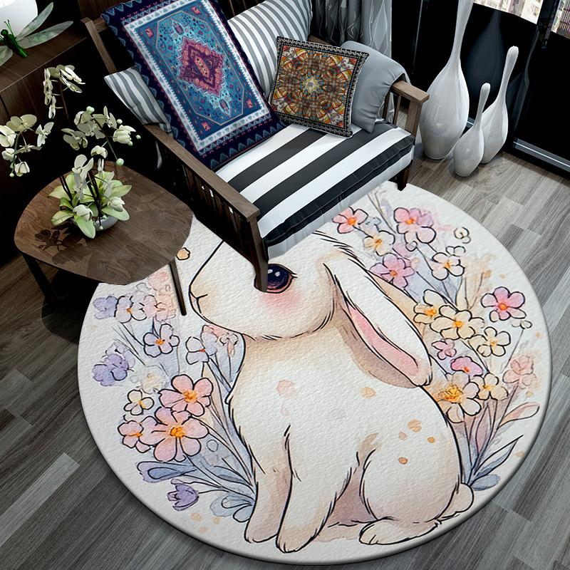 Bunny Round Area Rug,Carpet Rug for Living Room Bedroom Sofa Playroom Decor,Non-slip Floor Mat