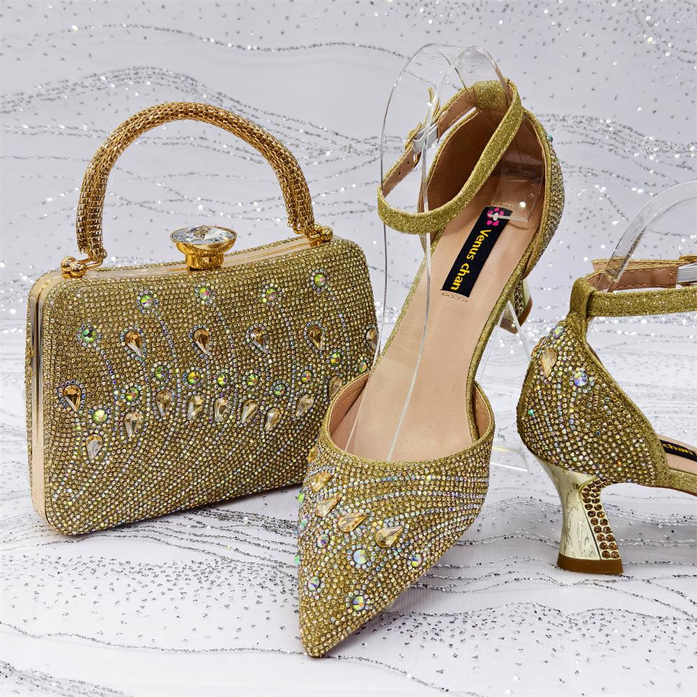 European & American Women's Pointed-Toe High Heels and 3D Abstract Pattern Handbag Set