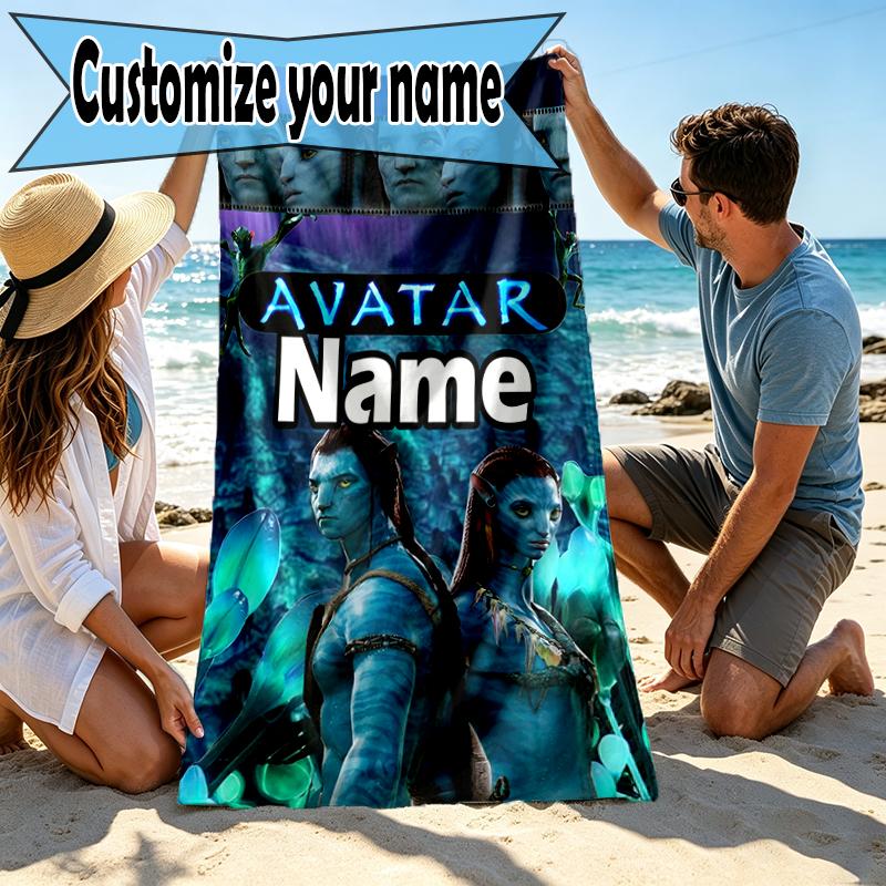 Custom Name Personalized Avatar Print Beach Towel, for Trip Camping Beach Party Home Decor, Birthday Gift for Family & Friends