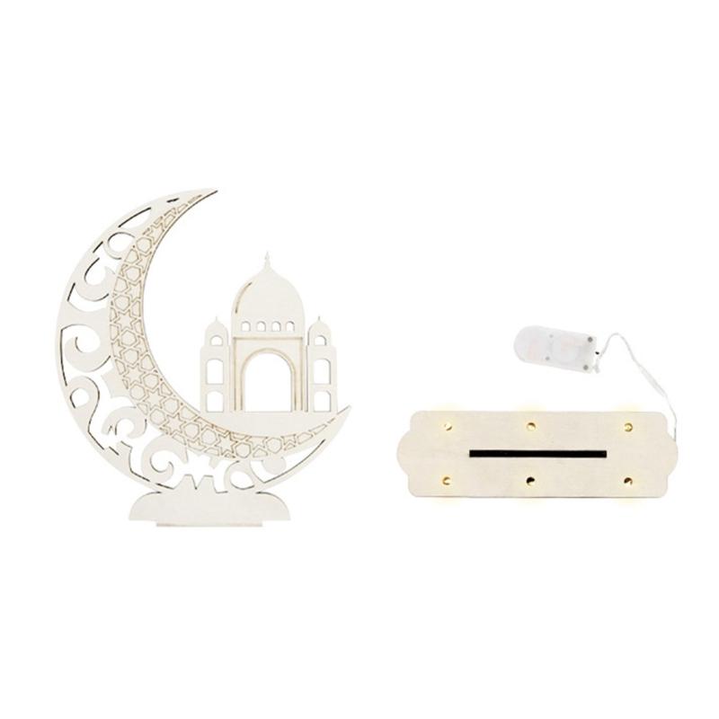 Unique Wooden EidMubarak Desk Ornament LED Moon Star DIY Lamp Light Table Decorations for Festive Celebrations