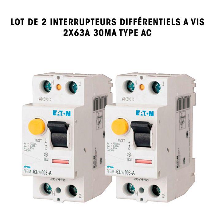 Lot de 2 interrupteurs différentiels pfgm, 2x63a 30ma type ac