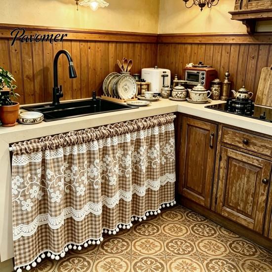 Stain Resistant Window Valance Plaid Floral Curtain, Farmhouse Valance, 1 Panel, Light Curtains Filtering Curtain with Rod Pocket for Kitchen