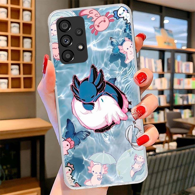 

Cute Axolotl Kawaii Phone Case For Samsung Galaxy A12 A22 A32 A52 A72 A02S Phone Case Note 20 Ultra 10 S10 Plus A51 A71 A50S A20 Samsung S10