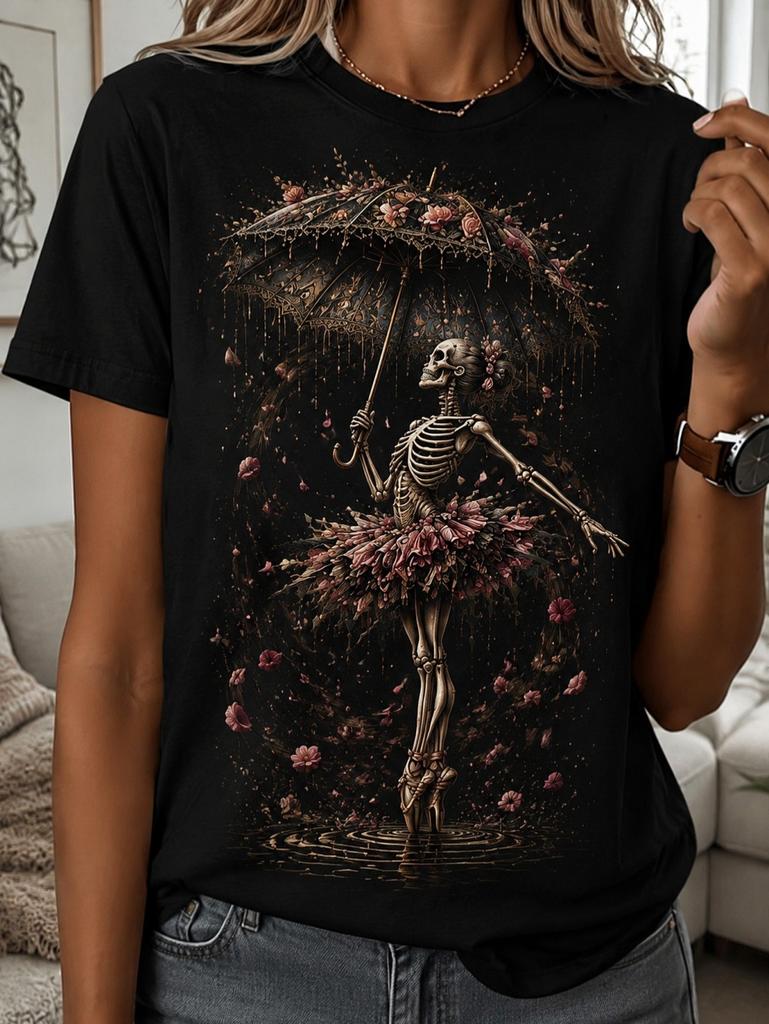 Summer Fashion Skull Flower 3D Printed Women's T-Shirt Casual Short Sleeve T-Shirts Graphics Tees Tops Loose Women's Clothing