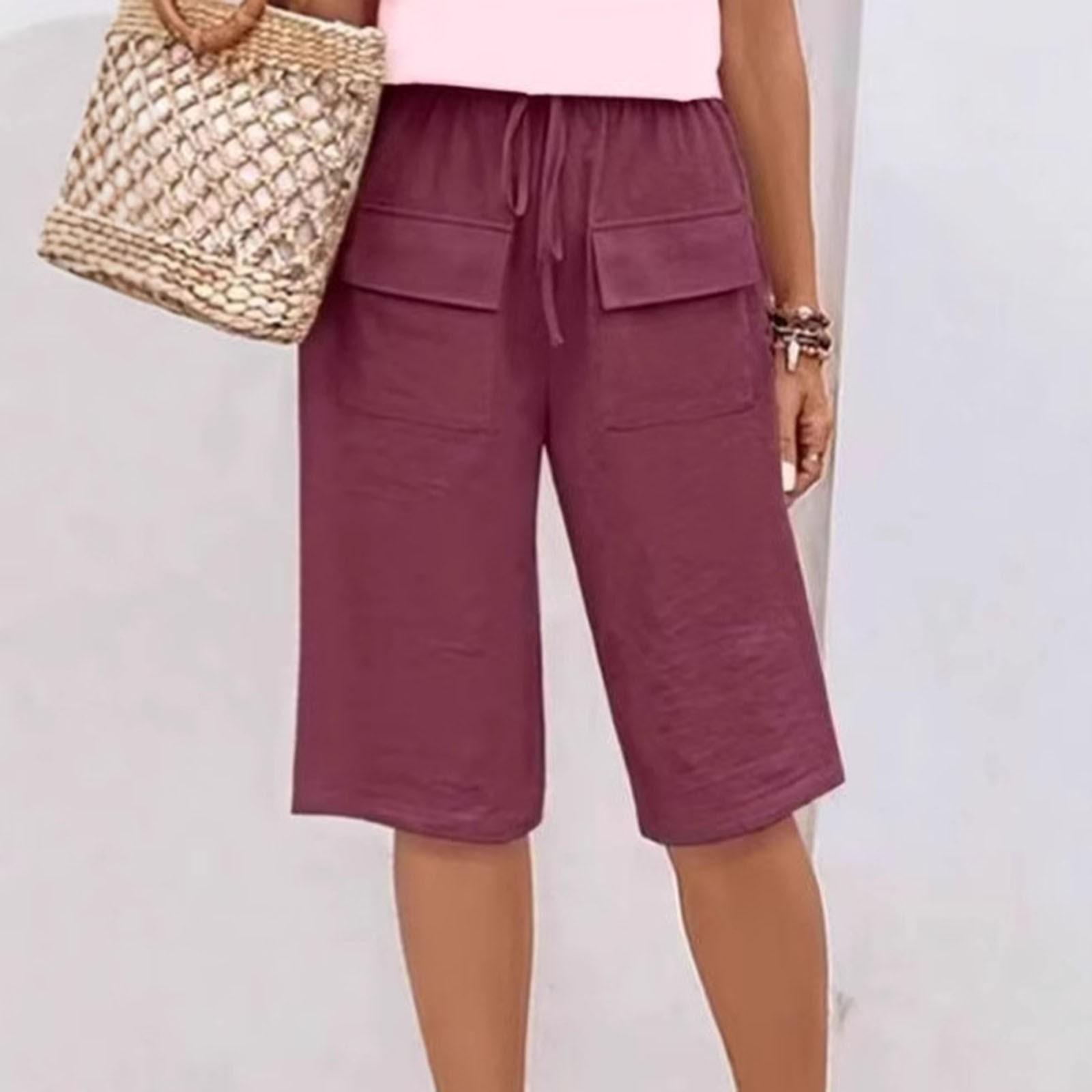 

Женские модные однотонные повседневные шорты-капри с карманами и кулиской XL винный