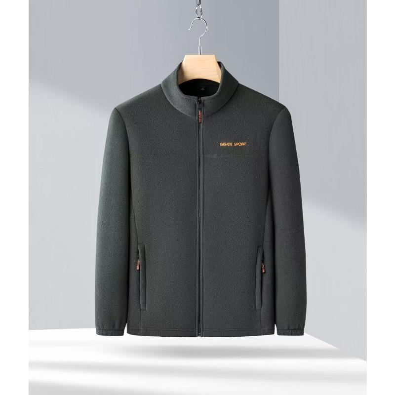 Autumn and Winter Polar Fleece Jacket Tops Men's Jackets Stand-up Collar Young and Middle-aged Men's Fleece Plus Velvet
