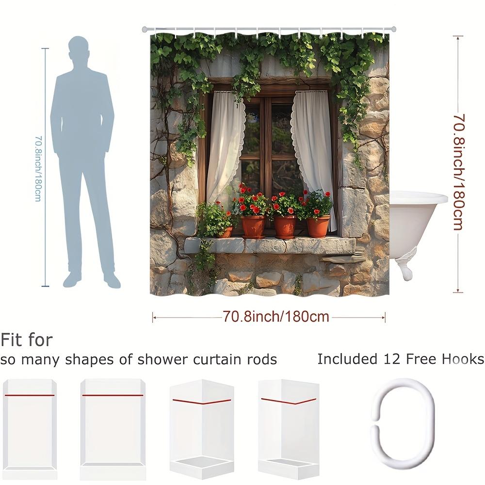 Holen Sie sich die Natur ins Haus mit diesem wasserdichten Duschvorhang mit einer rustikalen Fensterszene für ästhetischen Reiz