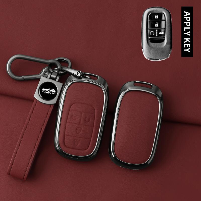 Zinc Alloy Leather Car Key Case For Honda 2022 2023 2024 Accord Civic HR-V CR-V Pilot Sport SI EX EX-L Keychain Accessories