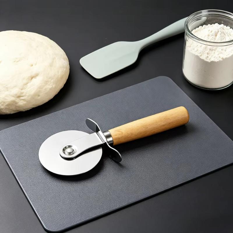 Pizza Cutter Wheel Food Grade Stainless Steel Sharp Slicer with Smooth Wooden Handle for Pizza Shop Home Baking Unique Gift