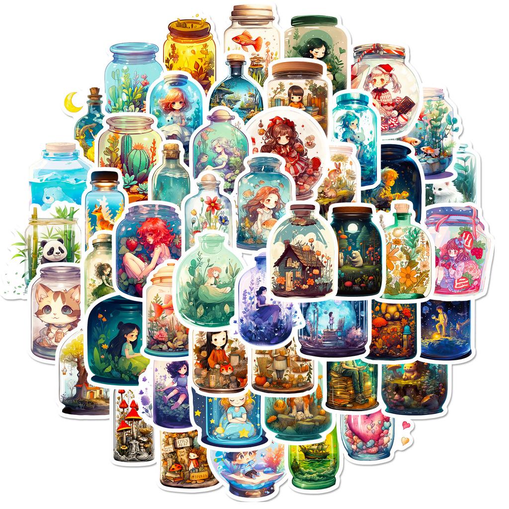 50 Bottles with Strange Stickers, Creative Bottles, All Things Dreams, Wish Bottle Series Stickers Material Handbook Stickers