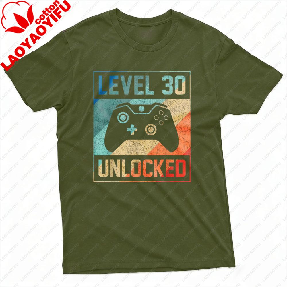 Level 30 Unlocked Gaming Controller Design Unisex TShirt Cotton Summer T Shirt Short Sleeve Casual Fashion Tee Gift for Gamers S
