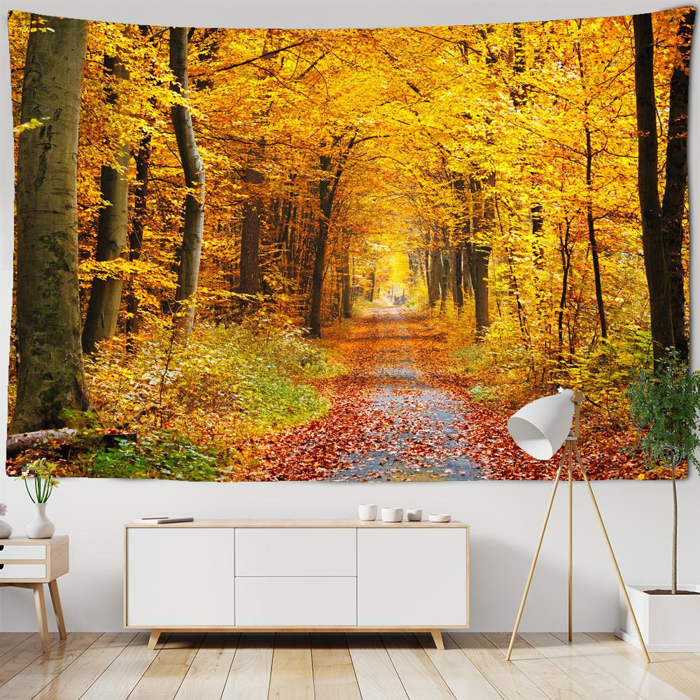 Foresta Autunnale Arancione Arazzo da Parete Appeso Luce Solare Decorativo Tappeto da Parete Bohemien Grande Mandala Indiano Poliestere Coperta Sottile