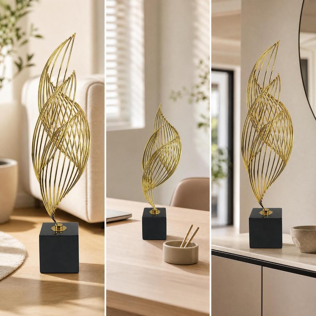Geometric Leaf Sculpture with Square Base Sturdy for Shelf Display, Office