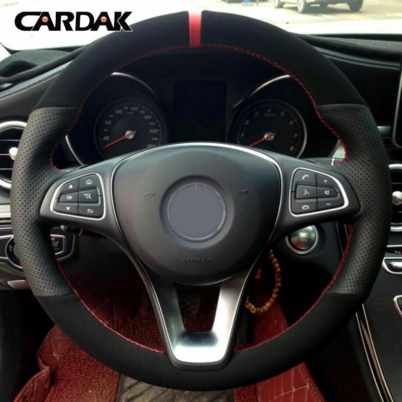 CARDAK Autostuurhoes Rode Markering Zwart Suede Voor Mercedes-Benz C180 C200 W205 C300 B200