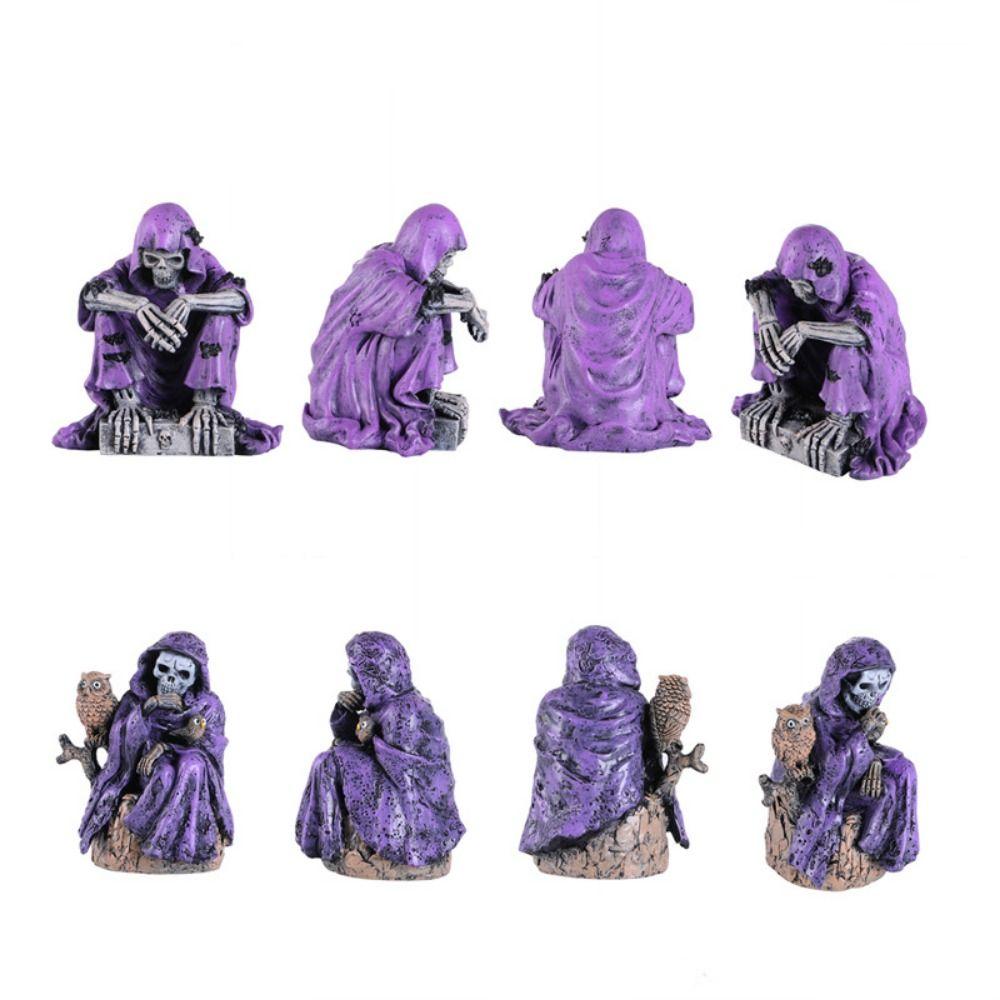 Spooky Skeleton Carrying Bell Ornaments Purple Clothed Resin Festival Ornaments  Ghost Festival