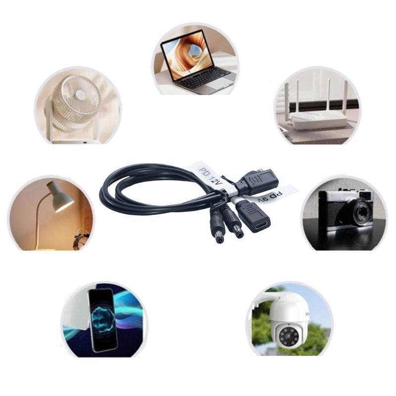 USB C To Double 5.5x2.1mmDC Power Cable 9V 12V 3A For LED Lights Router Fan Speaker Charging