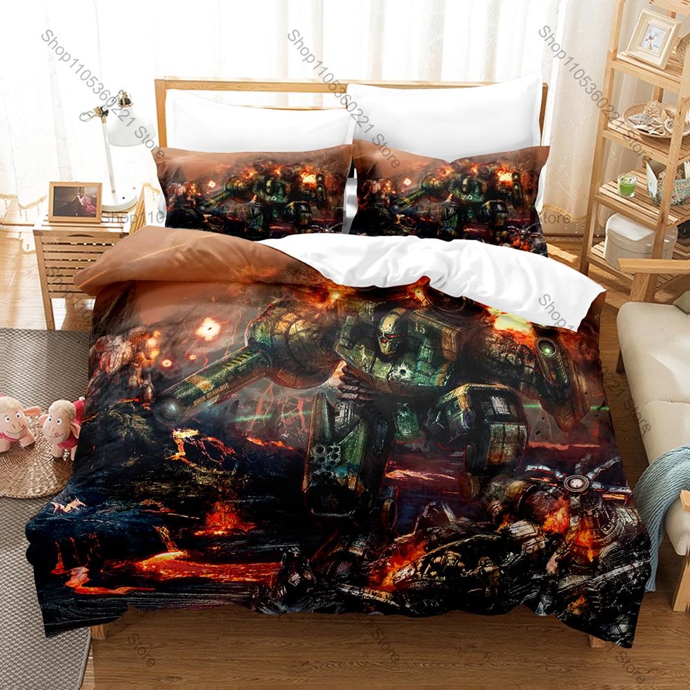 Man Made BattleTech The Board Game Duvet Cover + 2 Pillowcases Sci-Fi BattleMech Hex Tabletop Wargame Print Soft Bedding Decor