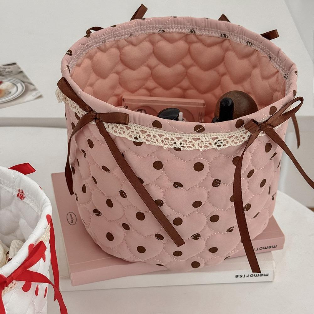 Bow Decor Desktop Organizer Bin Quilted Car Storage Bin Foldable Car Container  Sundries Storage