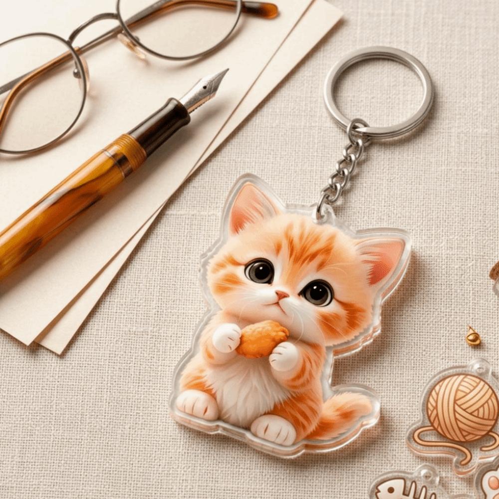 Acrylic Cat Keychain Cute Cartoon Kitten Hanging Ornaments Fashion Cat Pendant Daily Carry