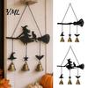 Garden Decor Wind Chime Halloween Witch Broom Chime, Holiday Party Decorative Hanging Bell Metal for Indoor Outdoor Patio Porch Decoration