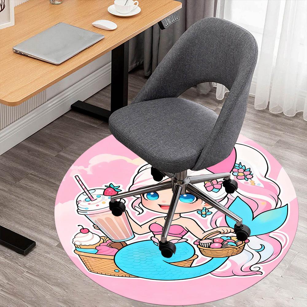 1PC Mermaid Picnic Round Chair mat Area Rug - Non-Slip, Floor Mat for Office, Bedroom, and Indoor Decor -Gift D1127267
